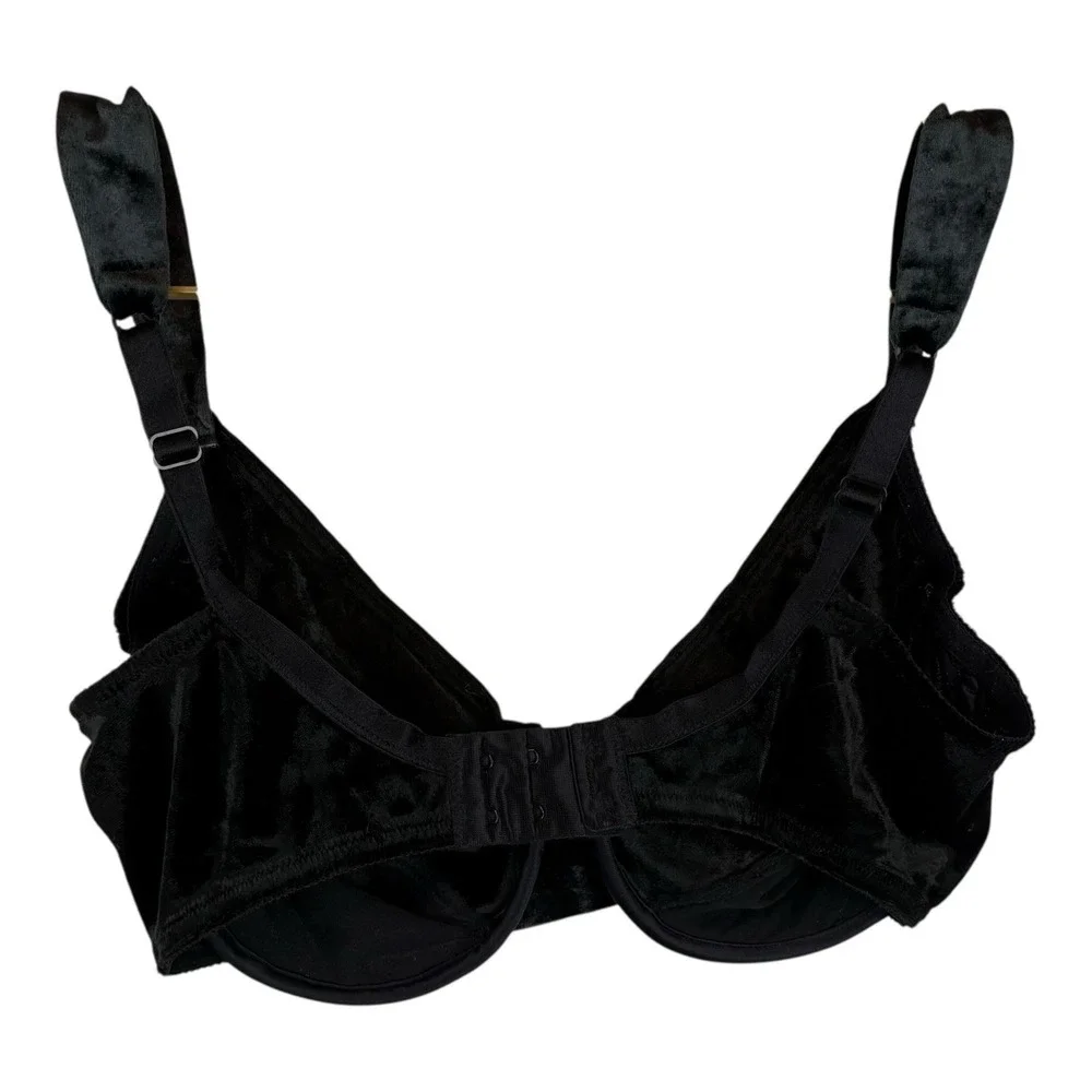 Vintage Black‎ Velvet Balconette Bra Size 38D Made in USA